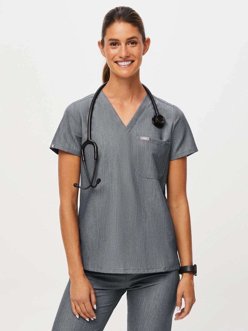 FIGS Women’s Catarina One-Pocket Scrub Top Graphite - Size M